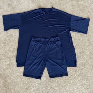 Blue Cozy Lounge Set – Tee & Short Loungewear Homewear